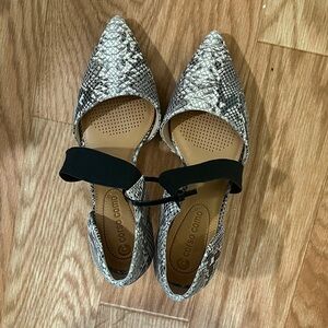 Corso Como Snakeskin Flats with Black Strap